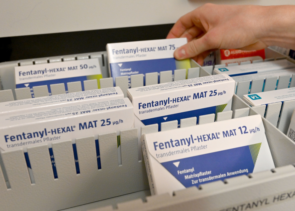 Fentanyl patches in a pharmacy drawer.