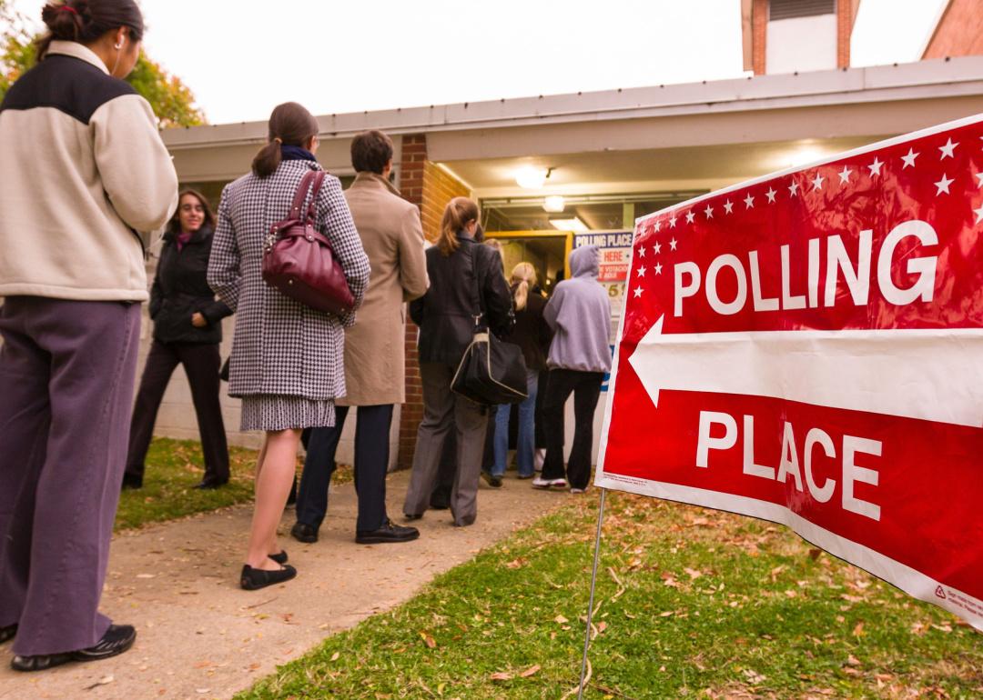 People in line at polling place