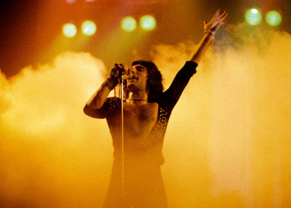 Freddie Mercury and Queen perform live.