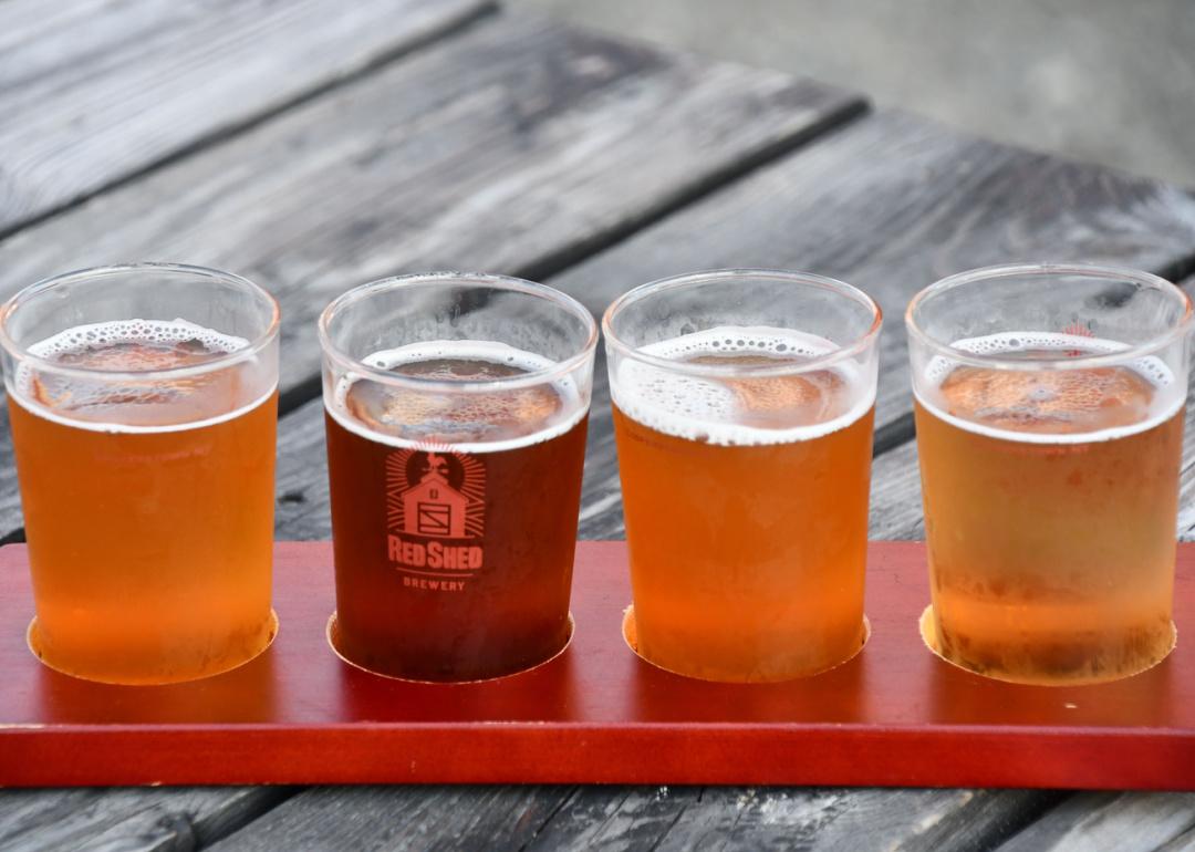 A flight of craft beer from Red Shed Brewery in Cooperstown.