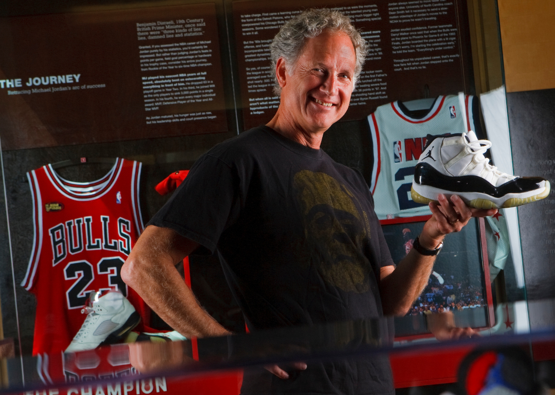 Tinker Hatfield poses with sneaker.