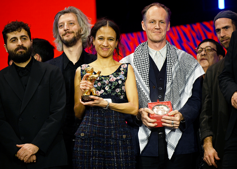 Mati Diop holds the Golden Bear she won for her documentary film ‘Dahomey’.