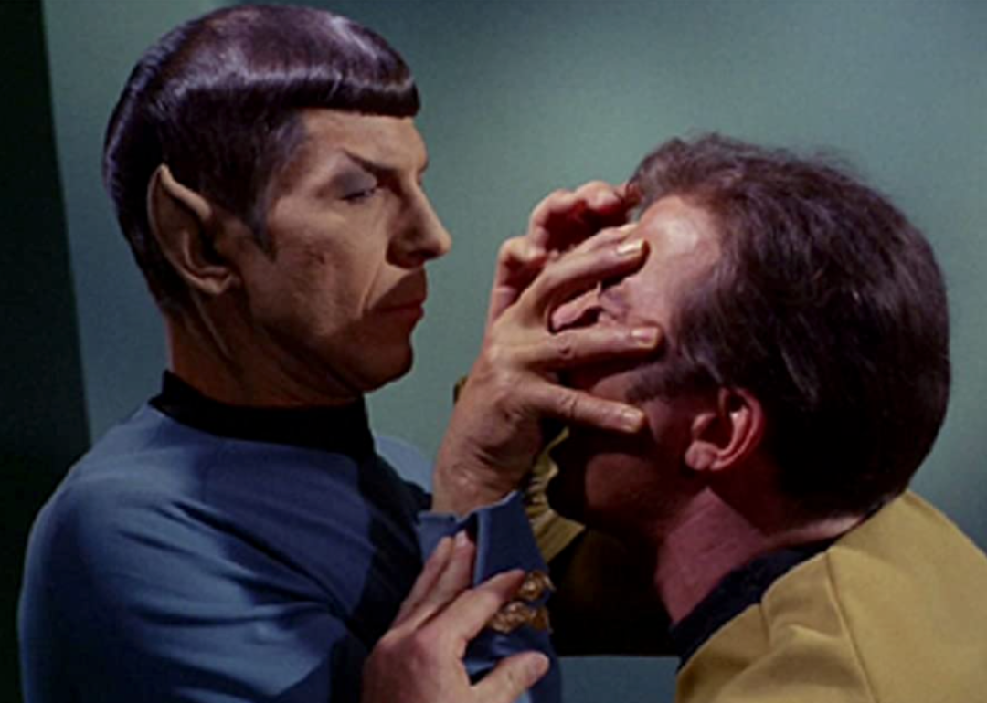 Leonard Nimoy and William Shatner in an episode of ‘Star Trek’.