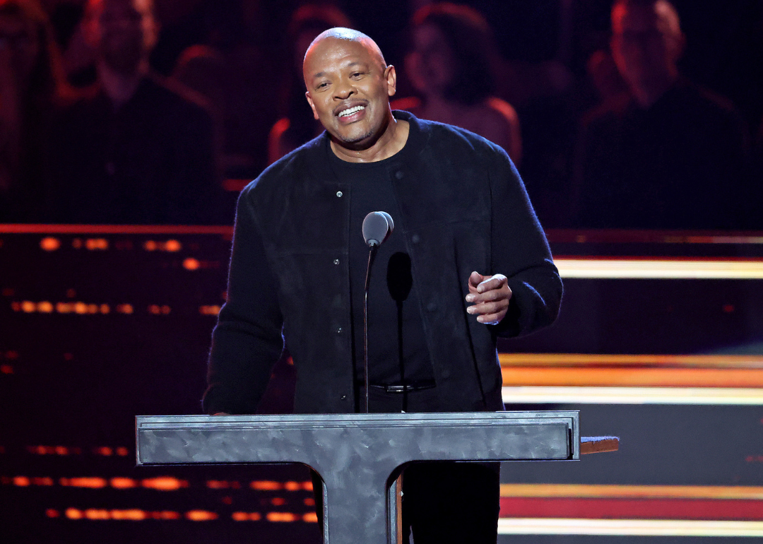 Dr. Dre speaks onstage at Rock & Roll Hall of Fame ceremony.