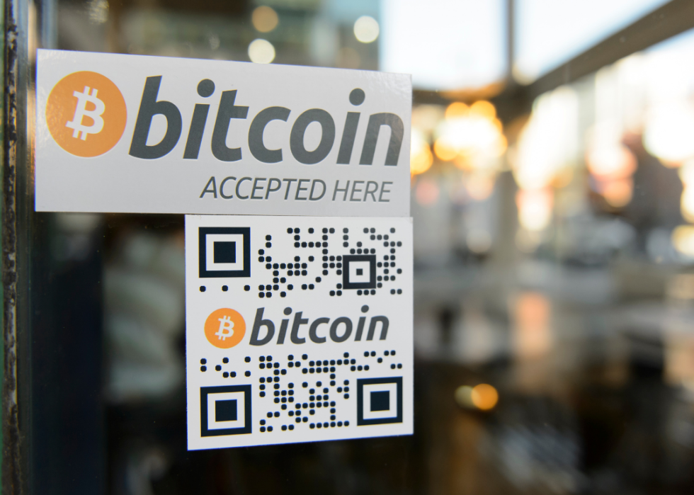Bitcoin accepted here sign on business