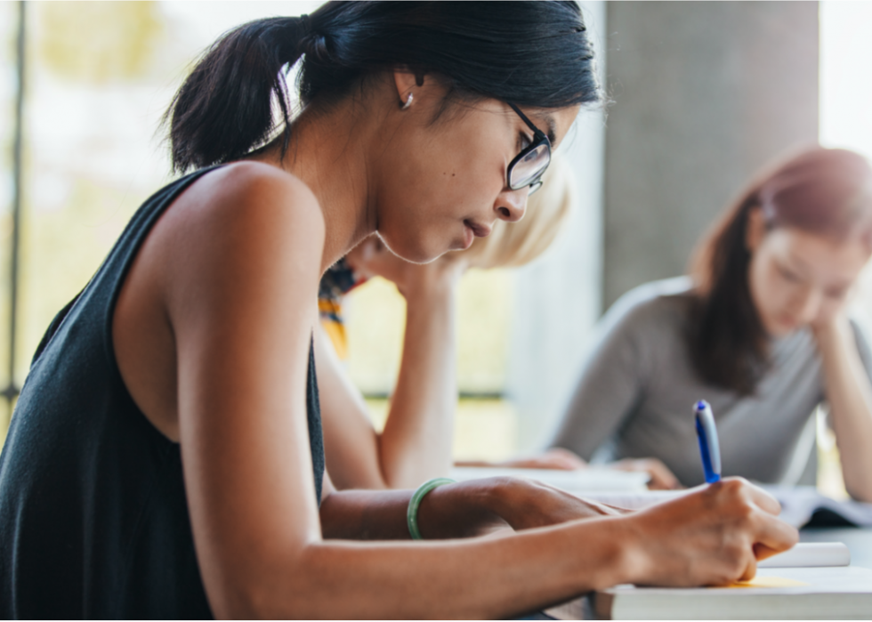 Student working in library.