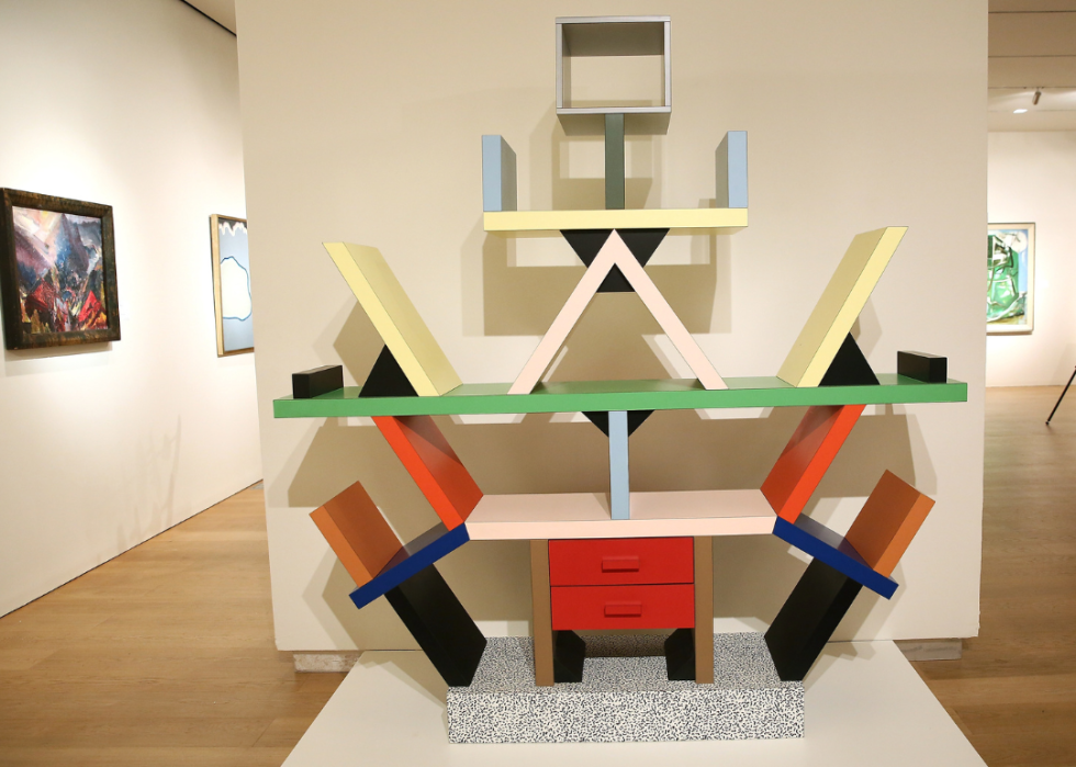 An Ettore Sottsass bookcase on display at Sotheby’s.