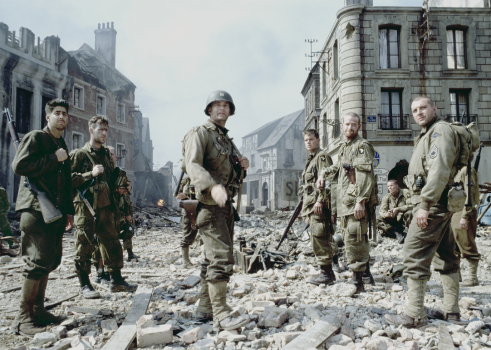 Tom Hanks and cast in a promotional still from “Saving Private Ryan’