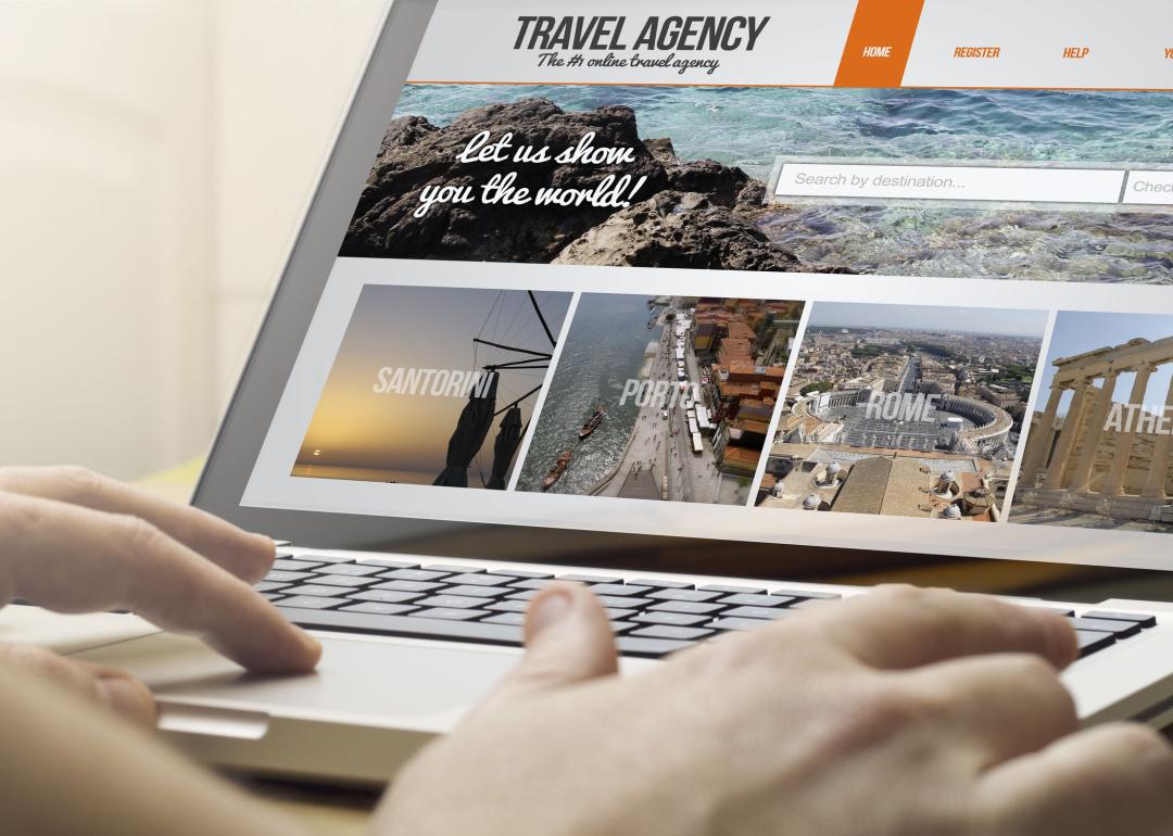 Close up travel agency home page screen.