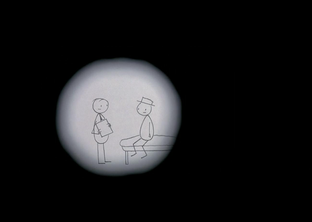 A black and white illustrated frame from ‘It’s Such a Beautiful Day’