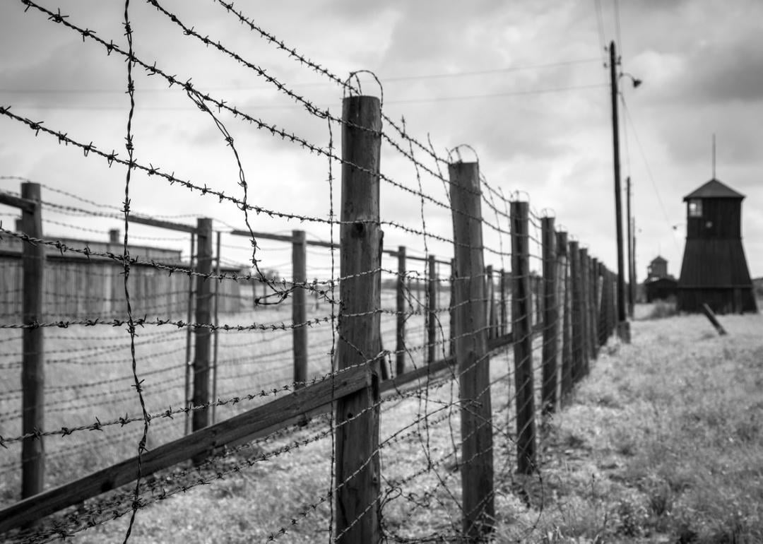 Barbed wire fence at Majdanek concentration camp.