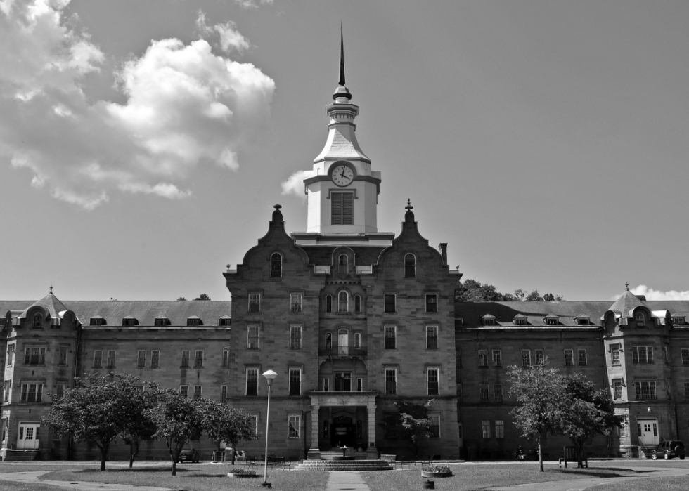Exterior view of main building of the Trans-Allegheny Lunatic Asylum.