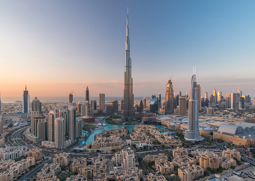 Aerial view of Dubai downtown with Burj Khalifa.