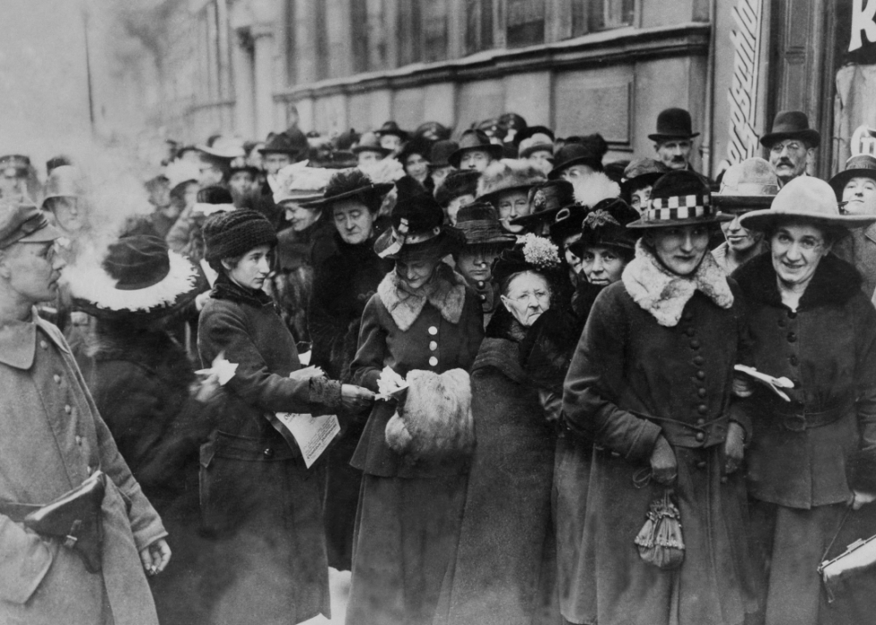 A crowd of women outside of a polling station in Berlin, Germany, in January 1919