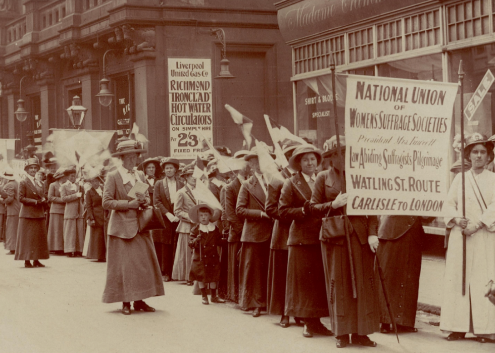 Women's Suffrage pilgrims gather in Liverpool, England, in 1913