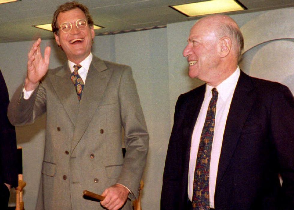 David Letterman and CBS Chairman Laurence Tisch at CBS press conference.