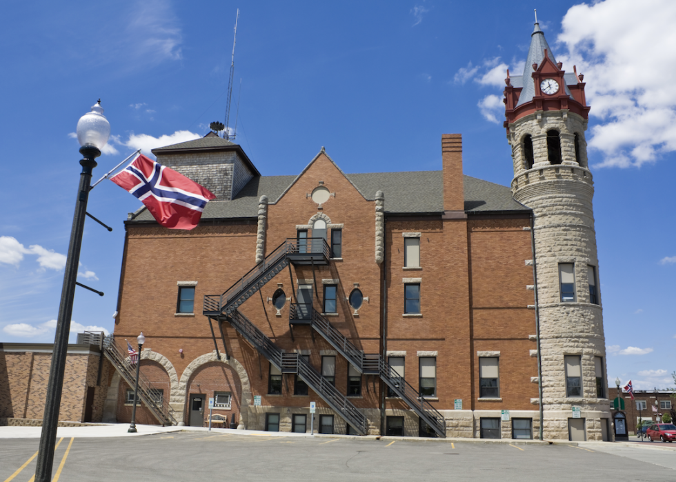 Stoughton City Hall with Norwegian flag