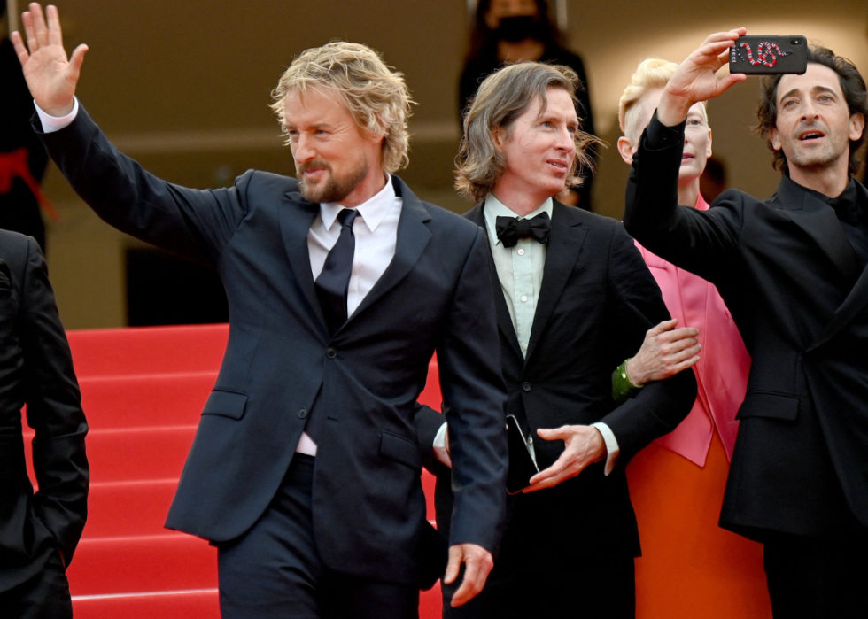 Owen Wilson, Wes Anderson, Tilda Swinton, and Adrien Brody at Cannes