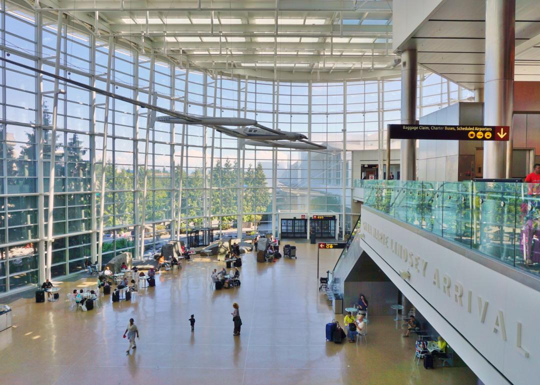 Interior arrival terminal at Sea-Tac airport.