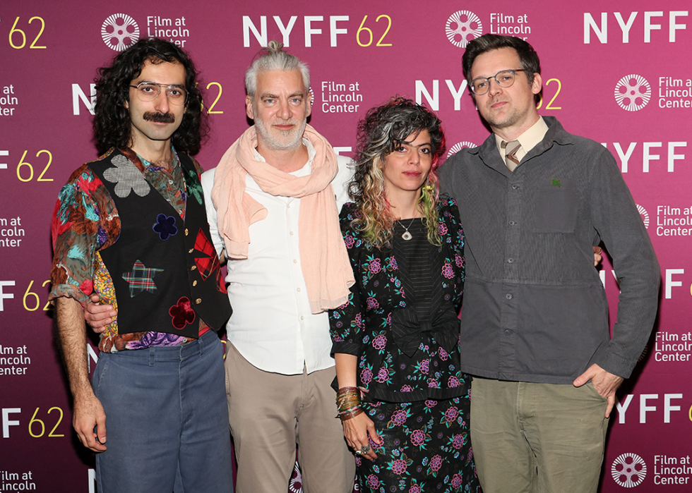 Pirouz Nemati, Sylvain Corbeil, Ila Firouzabadi, and Matthew Rankin attend the "Universal Language" premiere at New York Film Festival.