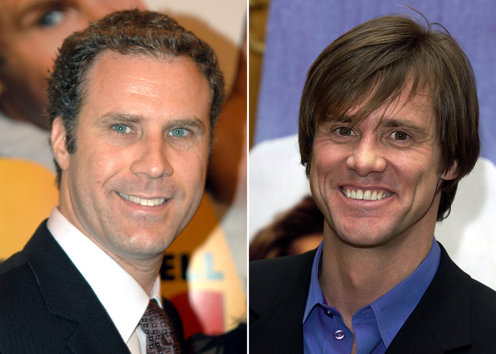 On left, Will Ferrell at ‘Elf’ premiere; on right, Jim Carrey at ‘Bruce Almighty’ photocall in 2003.
