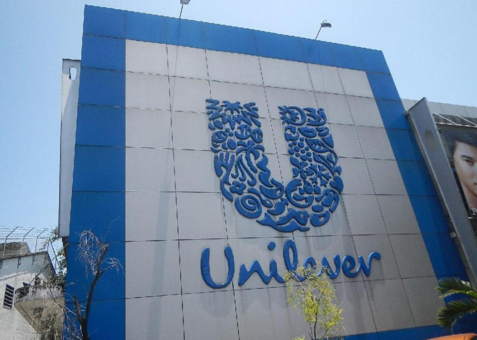 Unilever logo on sign.