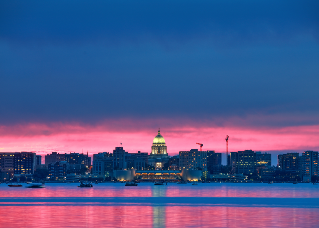 Pink stormy sunset over Madison.