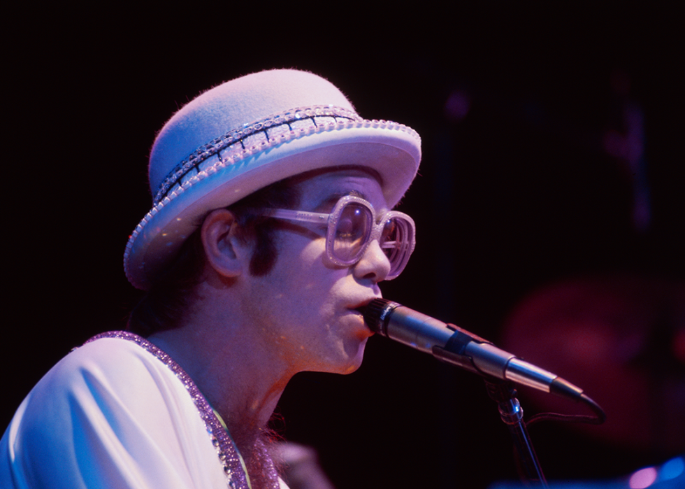 Elton John performing in concert at Portland Memorial Coliseum.