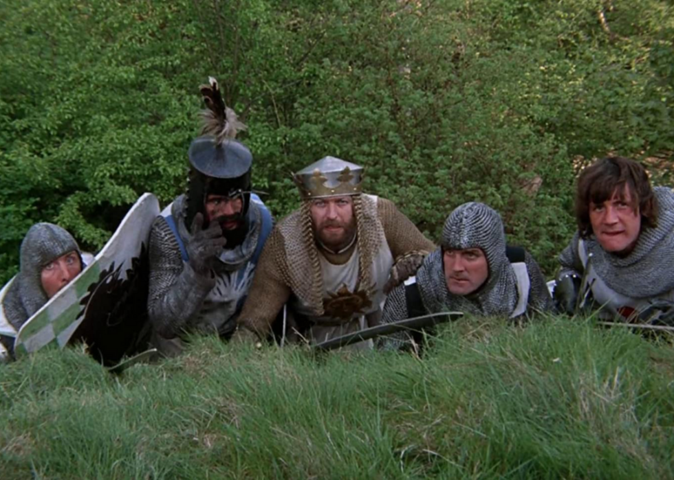 The cast of Monty Python in a scene from ‘Monty Python and the Holy Grail’.