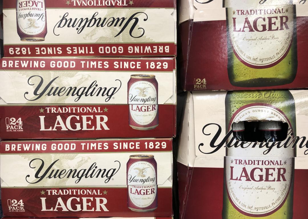 Boxes of Yuengling Traditional Lager.