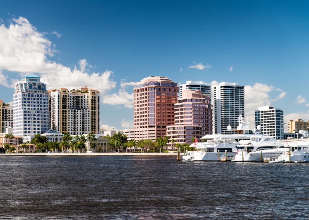 West Palm Beach, Florida, skyline with marina.