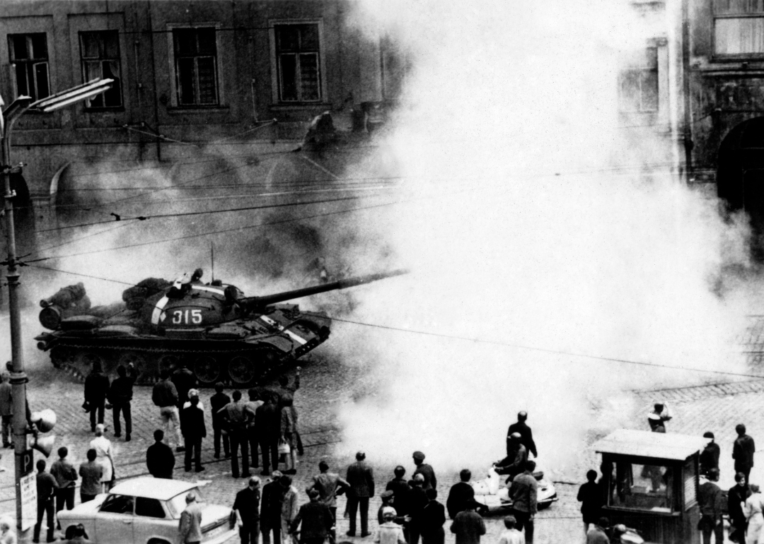 Soviet tank in Prague during suppression.
