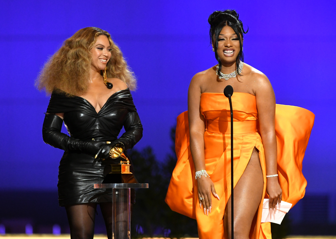 Beyoncé and Megan Thee Stallion accept Grammy Award for ‘Savage’.