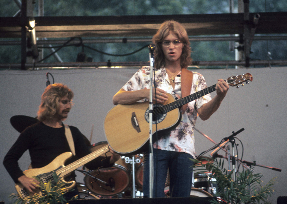 Gerry Beckley from folk rock band America performs live on stage in Central Park.