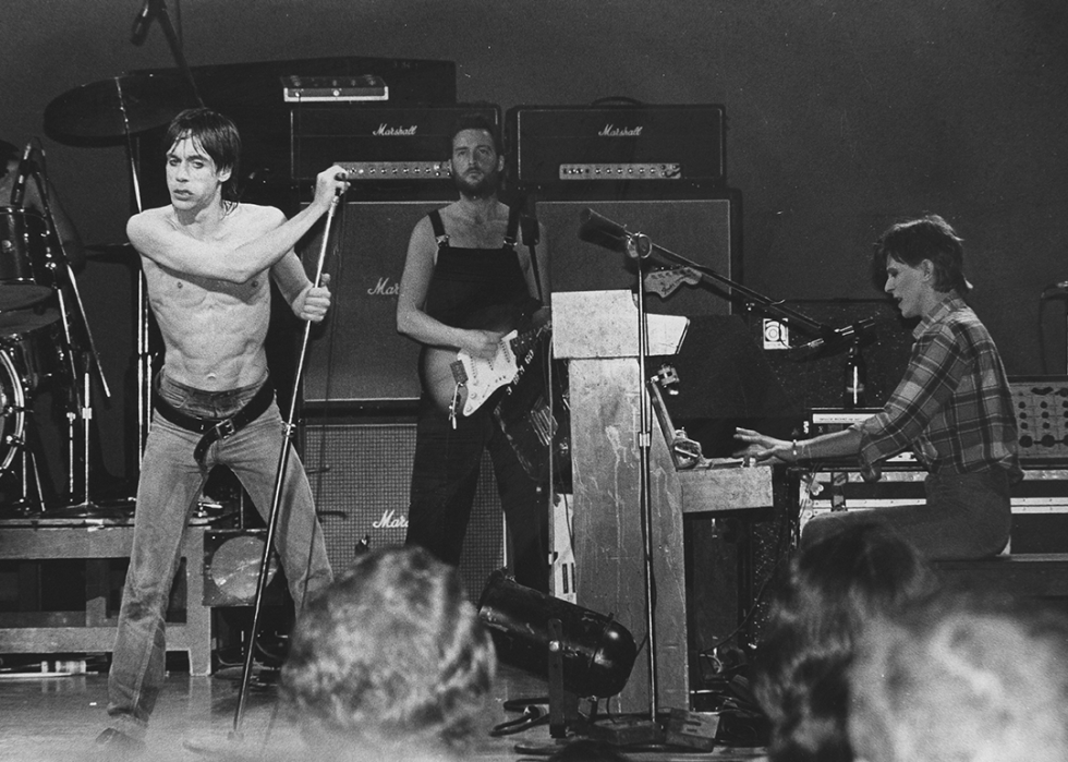 Iggy Pop and David Bowie performing on stage.