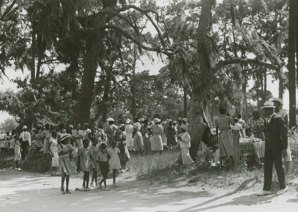 African Americans celebrating the Independence Day and picnicking in a park.