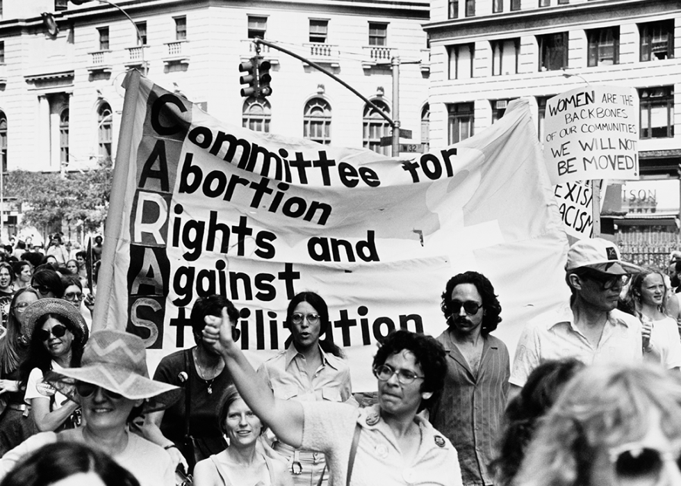 Members of the Committee for Abortion Rights and Against Sterilization at a demonstration.