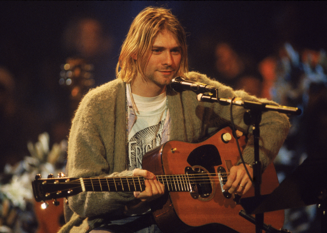 Kurt Cobain performing onstage with Nirvana.
