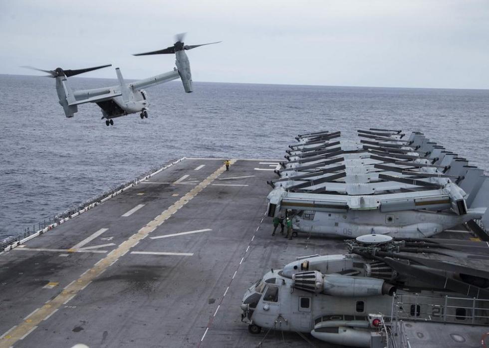 Pictured: An MV-22 Osprey takes off from USS Kearsarge (LHD 3)