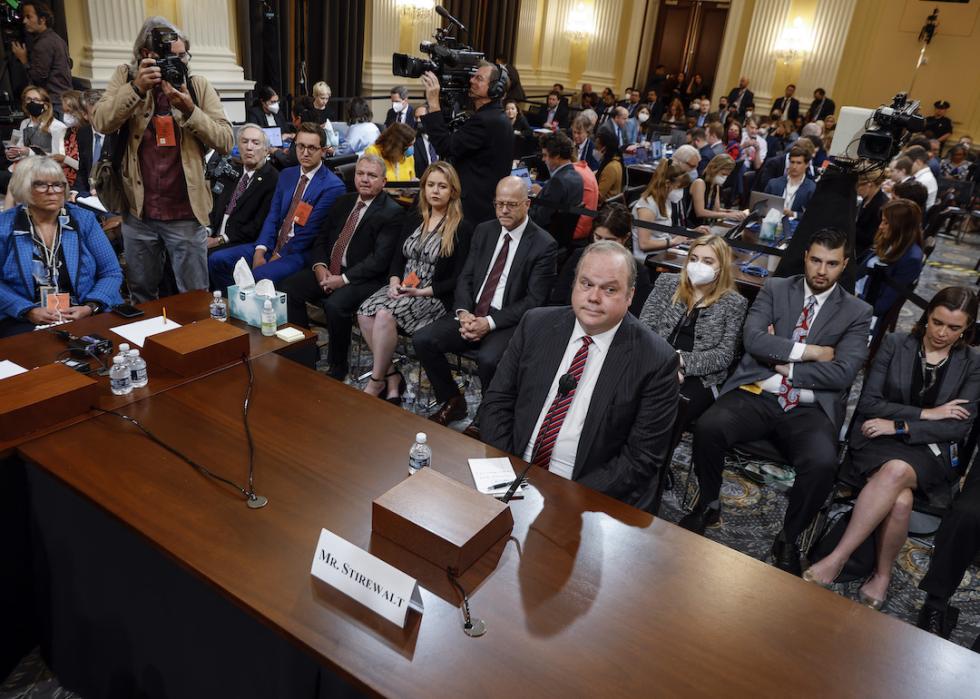 Chris Stirewalt, former Fox political editor, takes his seat at the start of the second hearing by the Select Committee to Investigate the January 6th Attack on the U.S. Capitol in the Cannon House Office Building on June 13, 2022 in Washington, DC.