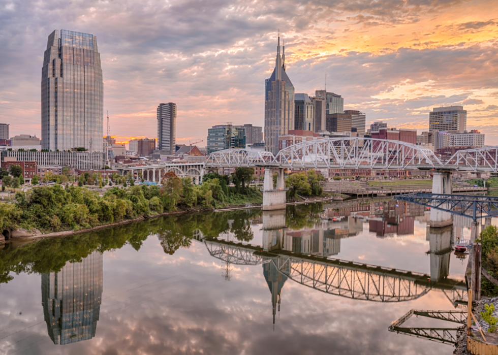 Skyline of downtown Nashville at sunset