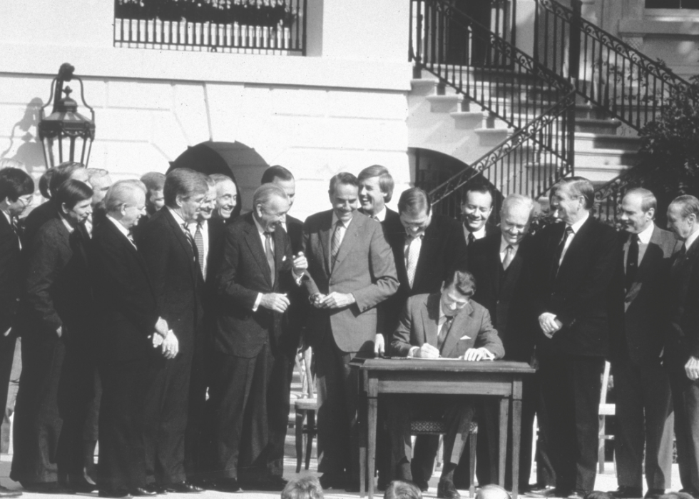 President Ronald Reagan signing the Tax Reform Act in 1986.