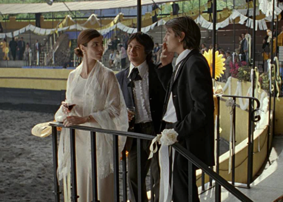 Gael García Bernal, Diego Luna, and Maribel Verdú at a lavish Mexican wedding celebration.
