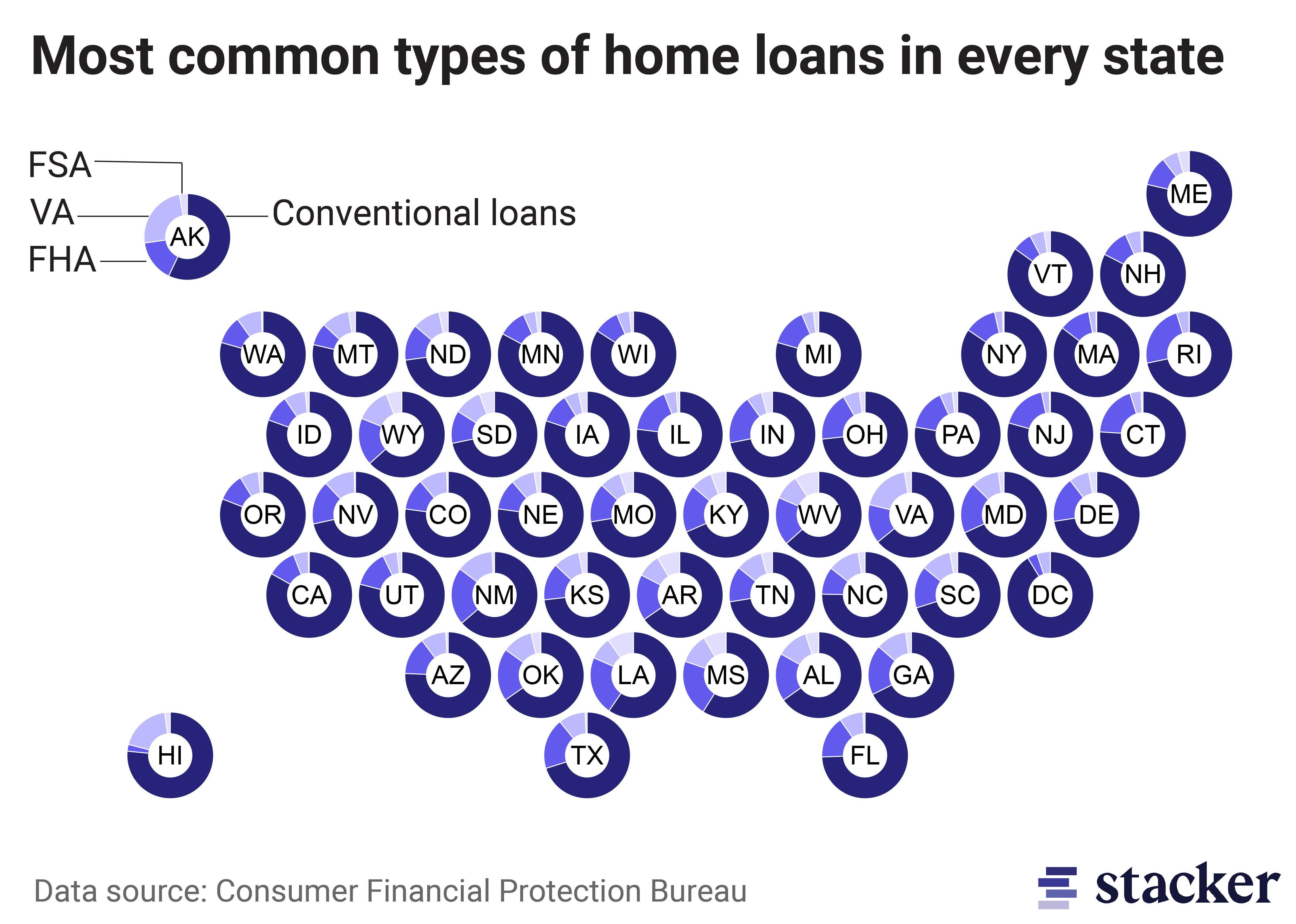 Un mapa de los estados que solicitan más préstamos hipotecarios.