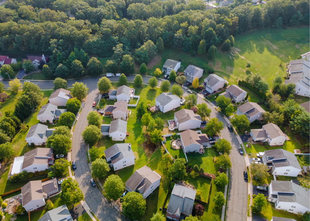 An aerial view of a suburban neighborhood