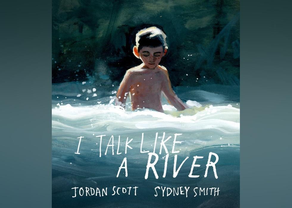 The cover of "I Talk Like a River" features a painting of young boy standing in a choppy river.
