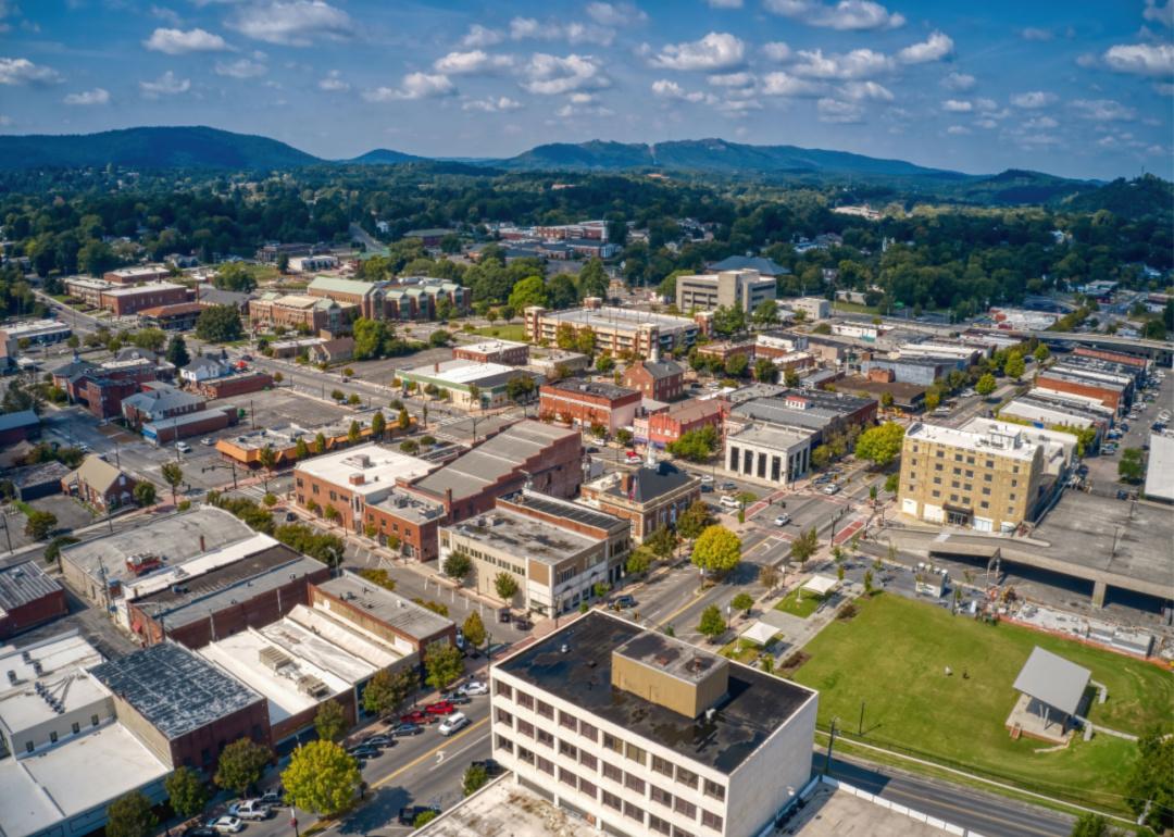 An aerial view of Dalton, Georgia downtown area.