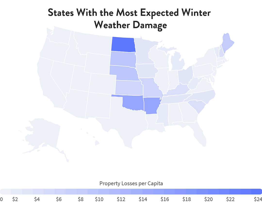 Data visualization showing states with the highest costs from winter weather damage.