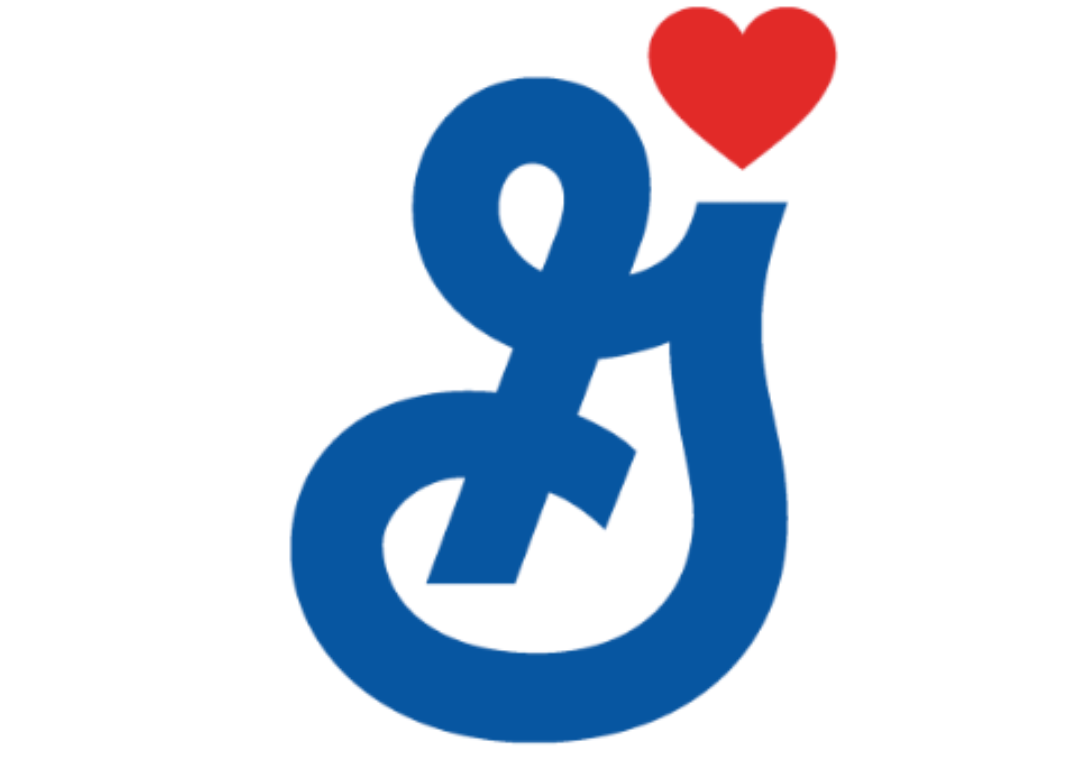 Blue General Mills logo bearing red heart.