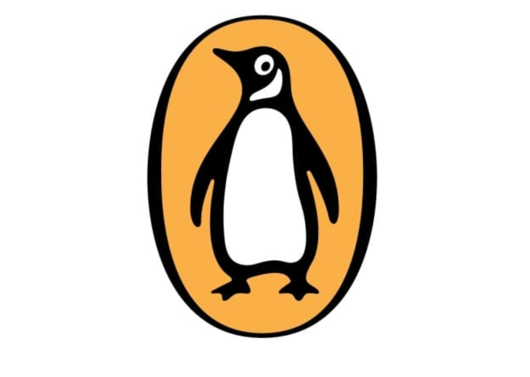 Penguin drawing within an orange circle.